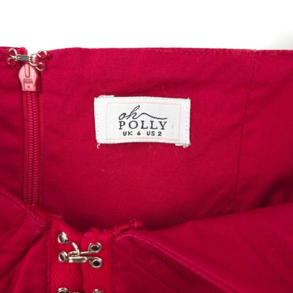 OH POLLY Steal Their Heart Puff Sleeve Mini Dress Red Romantic Cottagecore Sexy - Picture 2 of 10